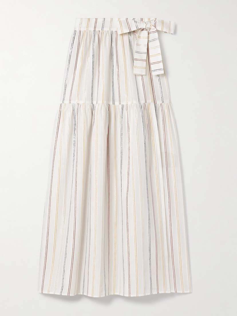 Eres Irisée Brillante Metallic Striped Cotton-blend Voile Maxi Wrap Skirt
