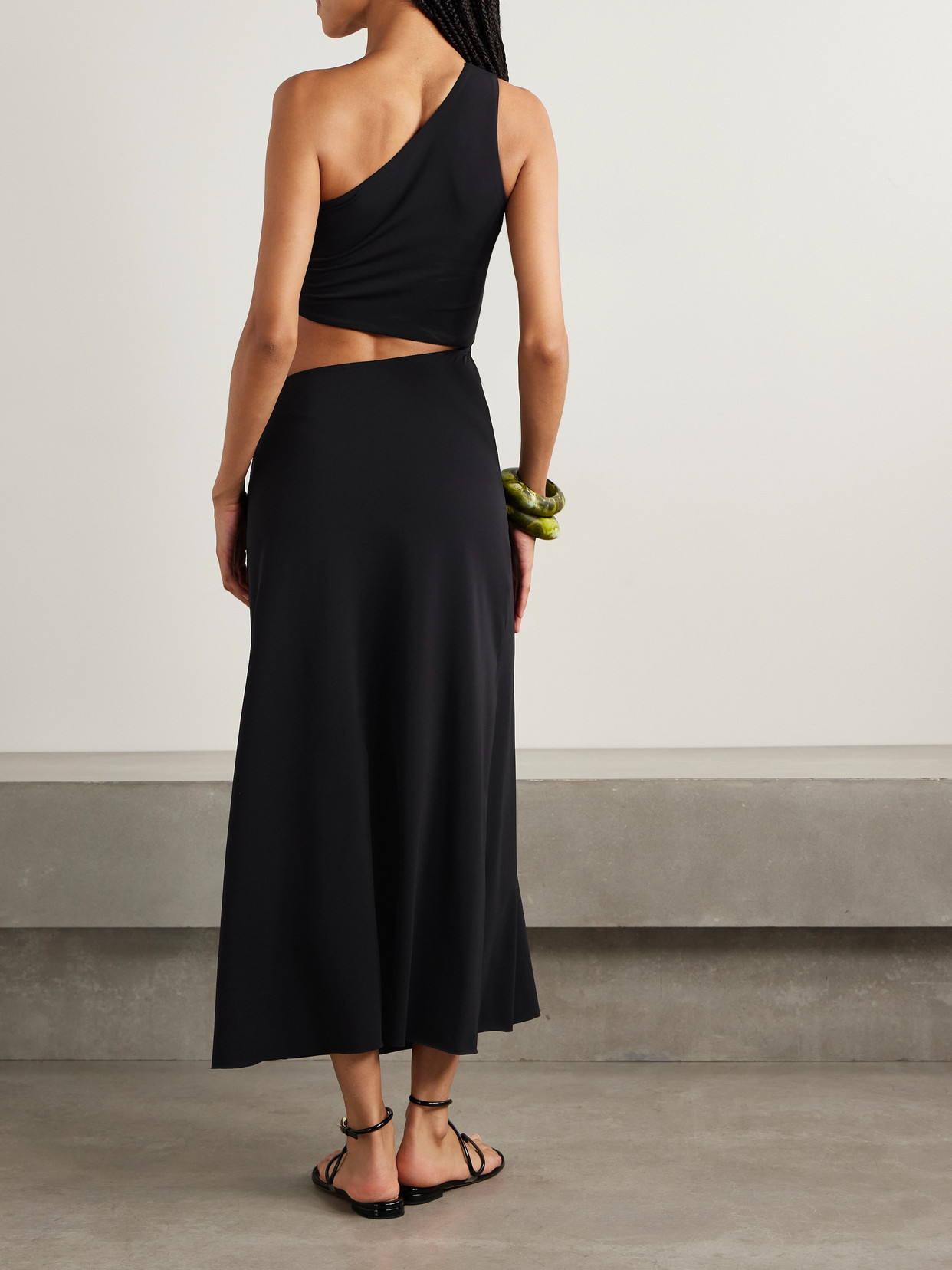 Eres Legende One-shoulder Embellished Cutout Stretch-jersey Maxi Dress In Black