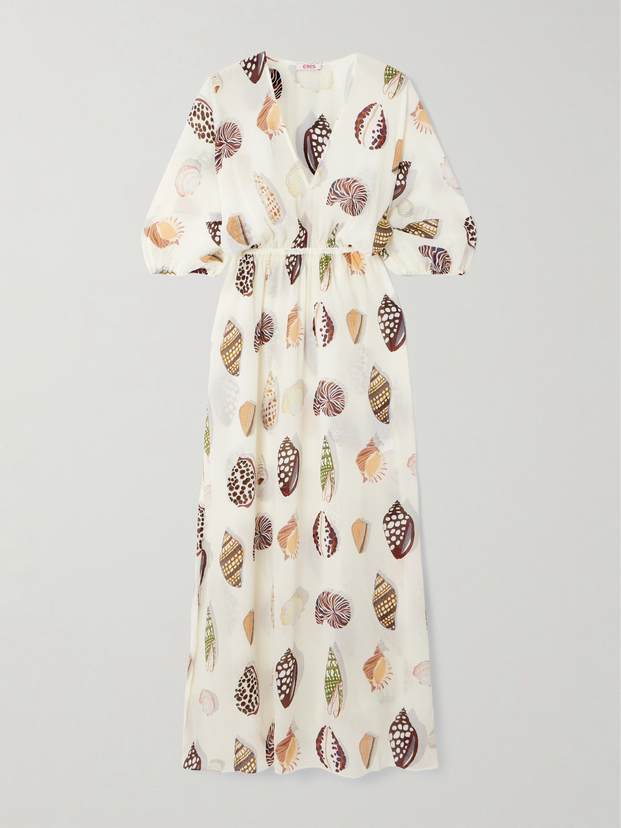 Eres Grain De Café Gathered Printed Silk-crepon Maxi Dress In Cream