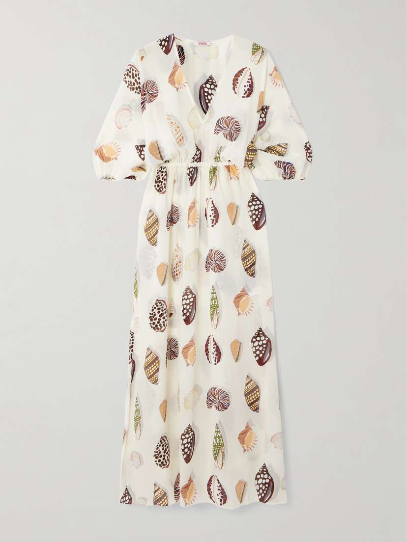 Eres Grain De Café Gathered Printed Silk-crepon Maxi Dress