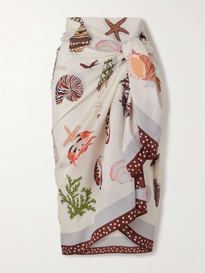 Eres Grain De Café Latte Printed Cotton And Silk-blend Voile Pareo