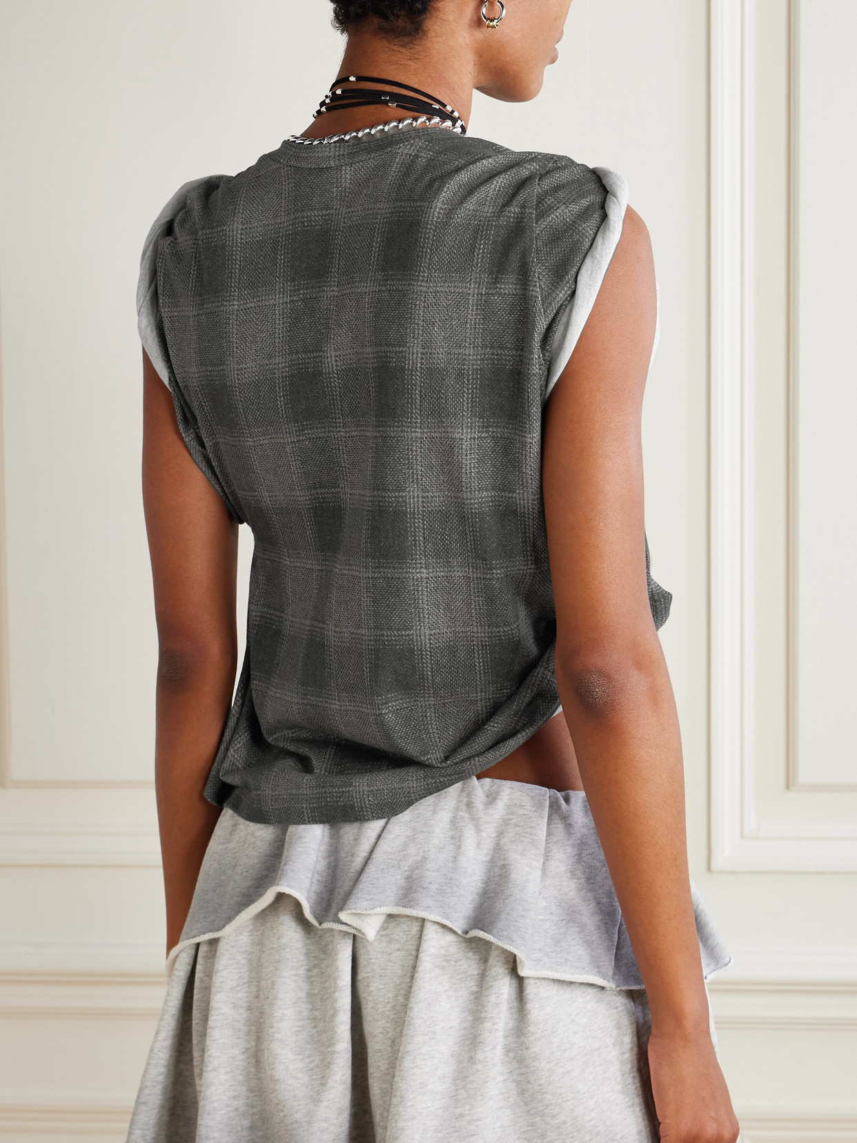 Our Legacy Asymmetric Checked Cotton T-shirt In Gray