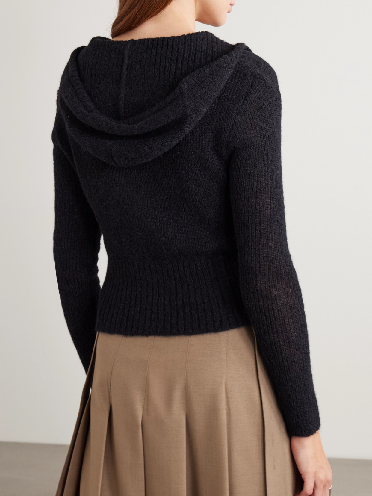 Our Legacy Compact Hooded Ribbed Brushed Alpaca-blend Cardigan In Black