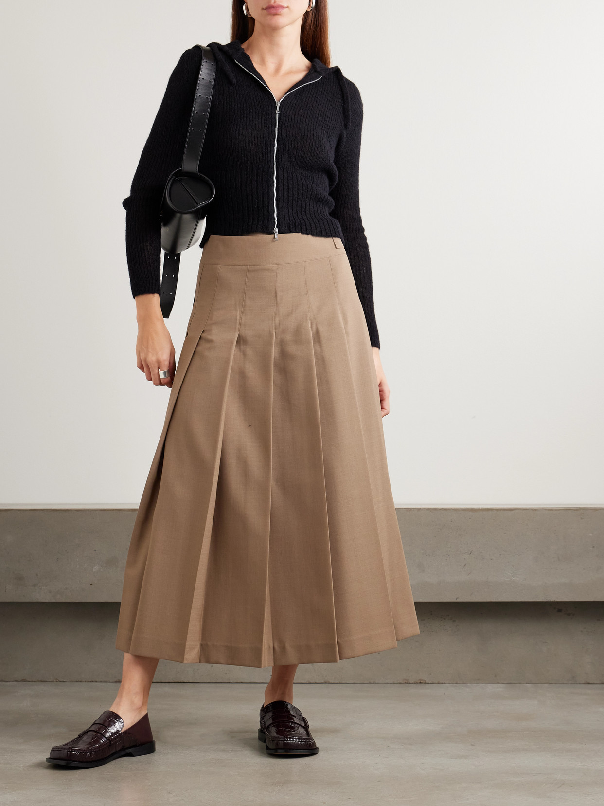 Our Legacy Compact Hooded Ribbed Brushed Alpaca-blend Cardigan In Black