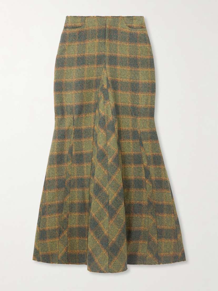 Our Legacy Rebel Distressed Paneled Checked Cotton-flannel Midi Skirt