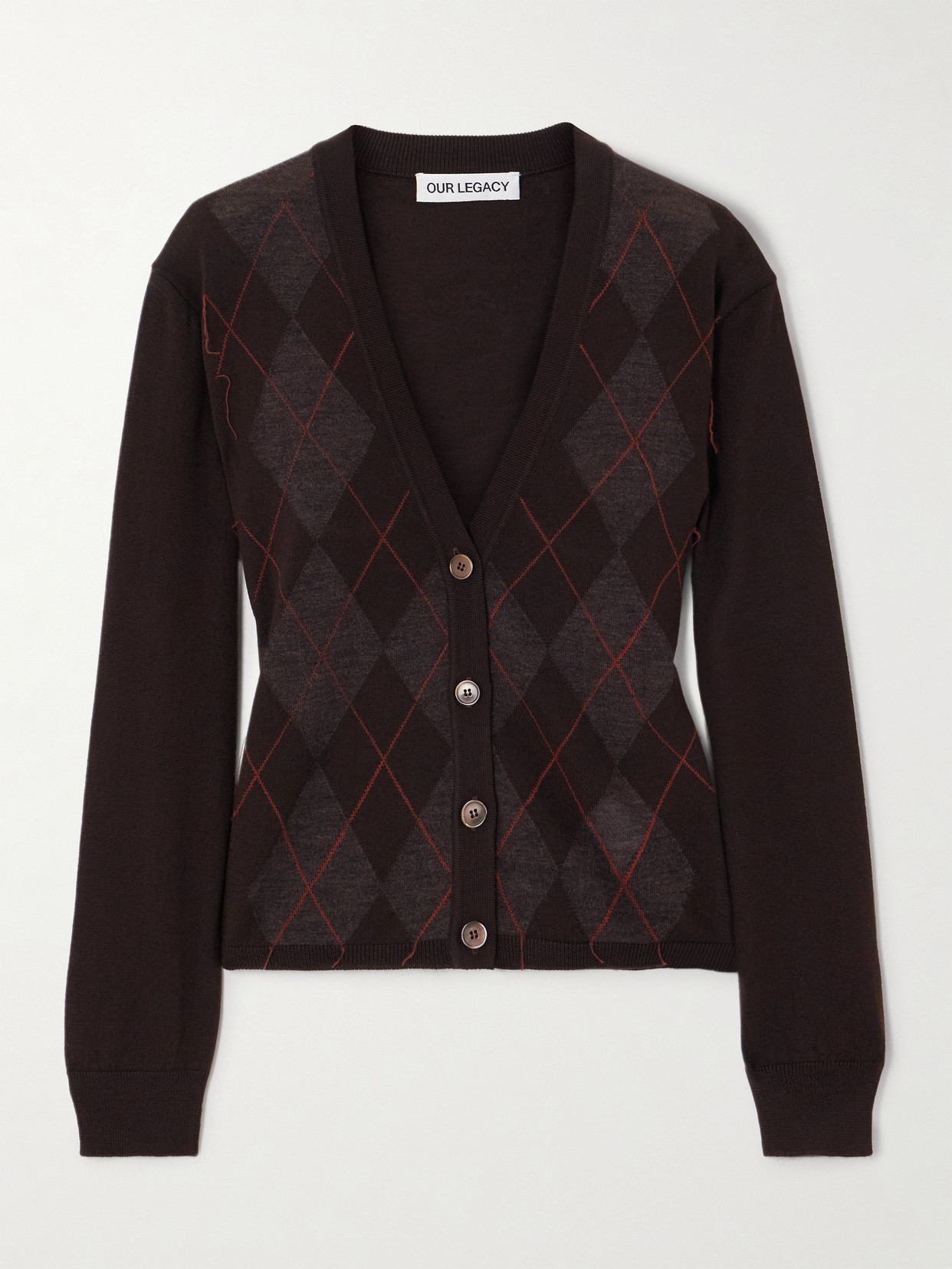 Our Legacy Ivy Argyle Wool Cardigan In Brown