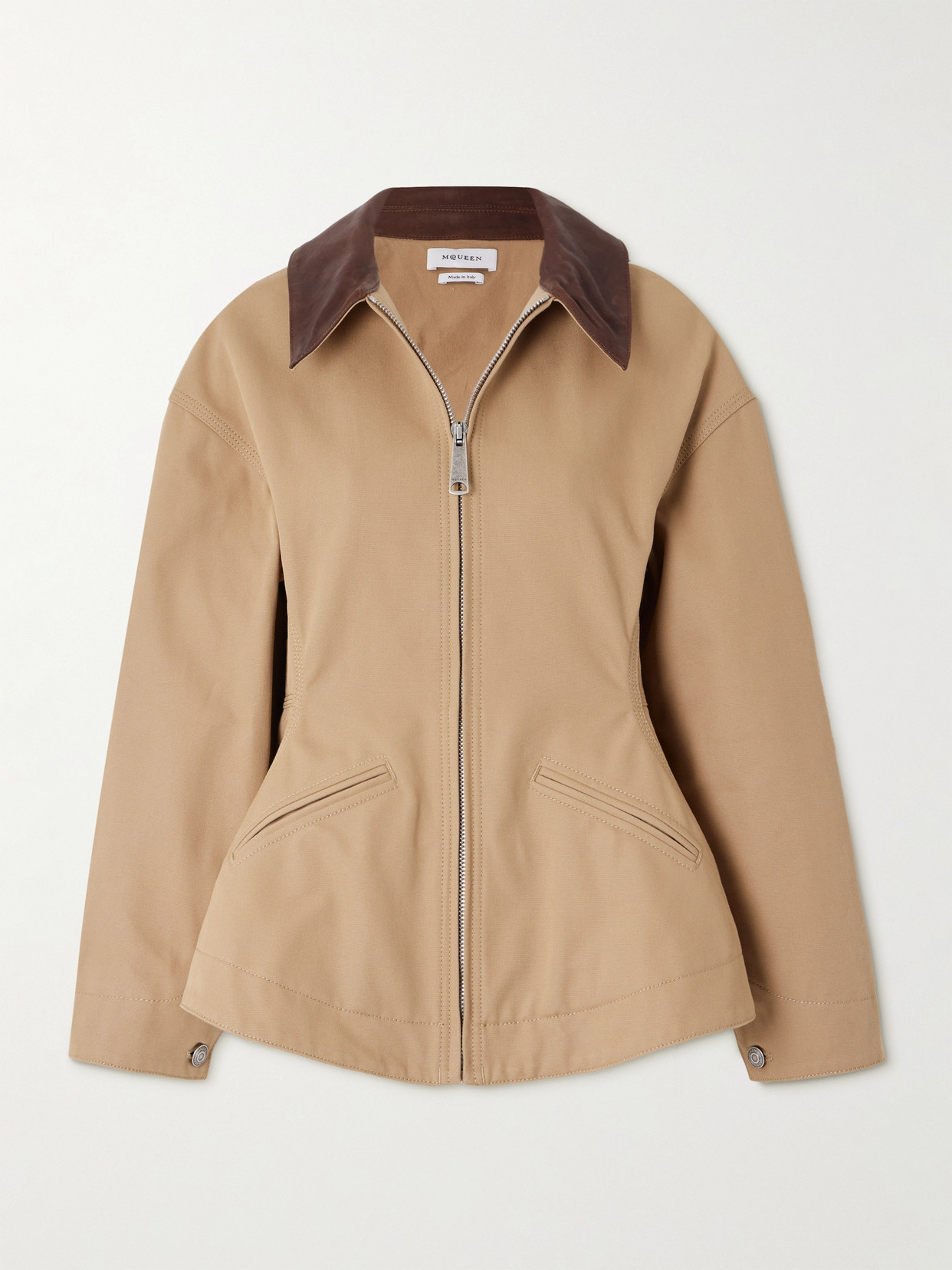 Alexander Mcqueen Leather-trimmed Cotton-canvas Peplum Jacket