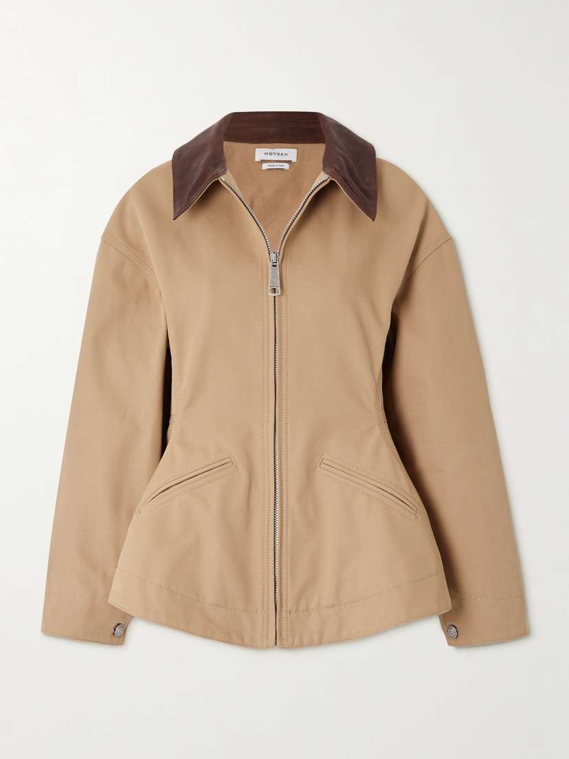 McQueen Leather-trimmed Cotton-canvas Peplum Jacket