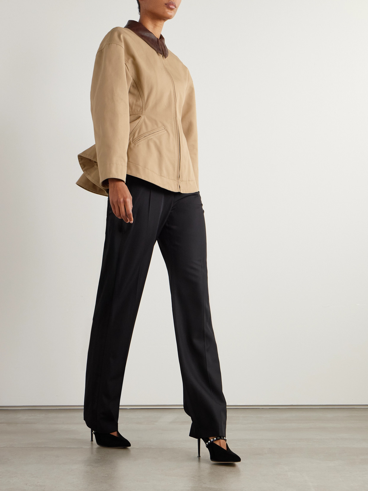 Alexander Mcqueen Leather-trimmed Cotton-canvas Peplum Jacket