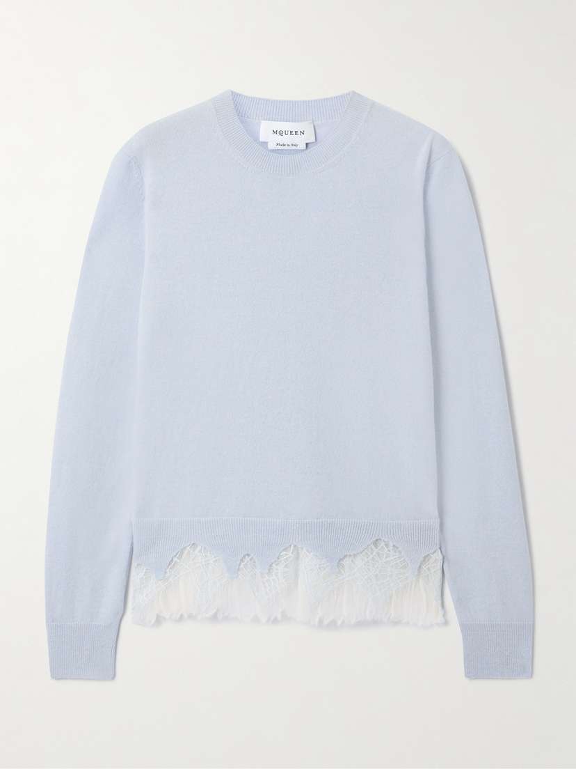 McQueen Lace-trimmed Wool And Cashmere-blend Sweater