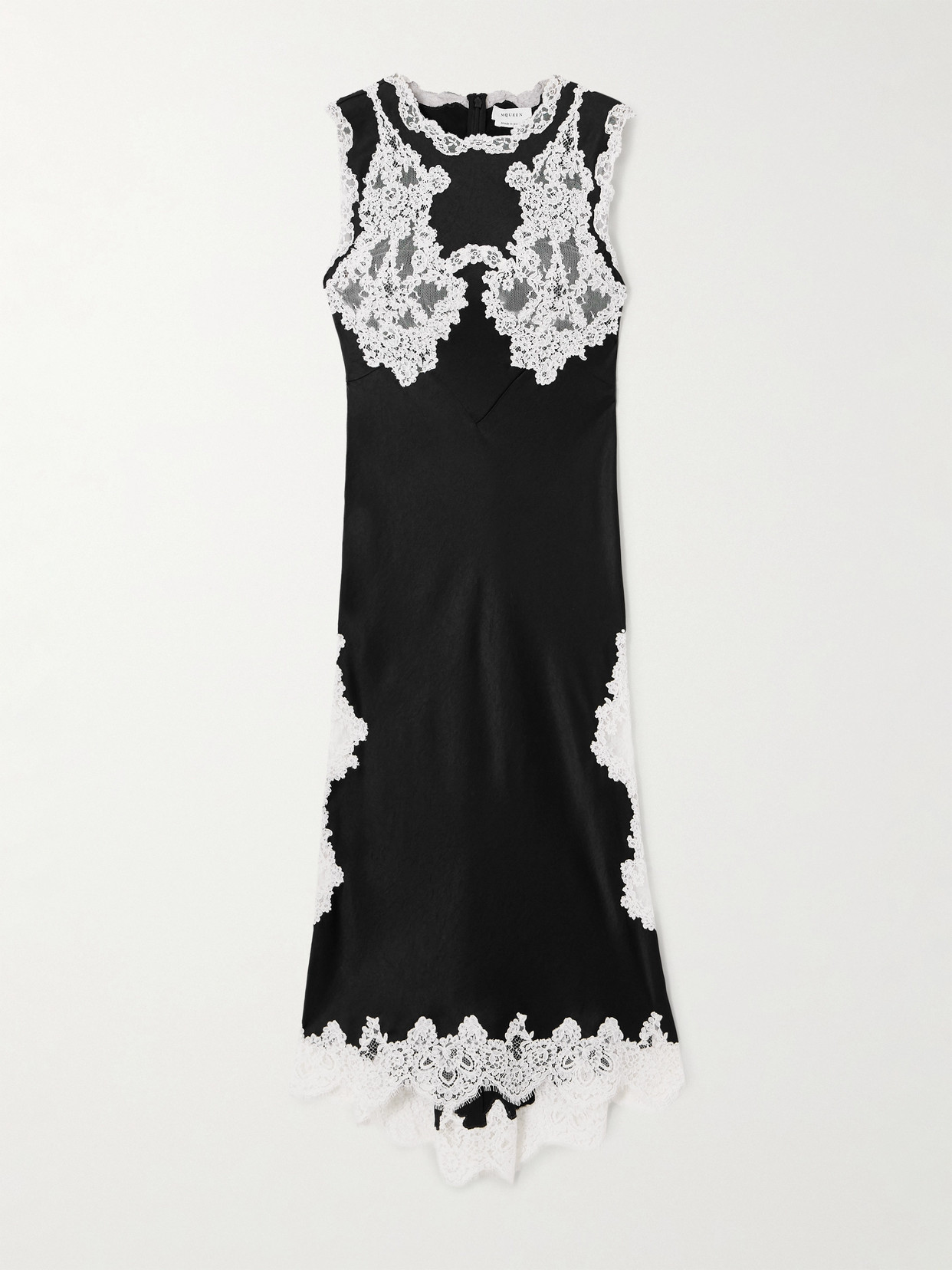 Alexander Mcqueen Lace-trimmed Satin Midi Dress In Multi
