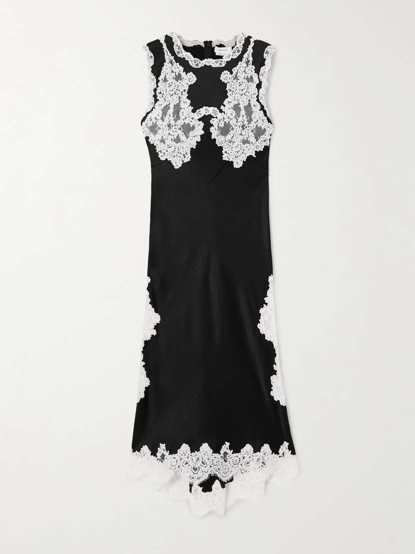 McQueen Lace-trimmed Satin Midi Dress