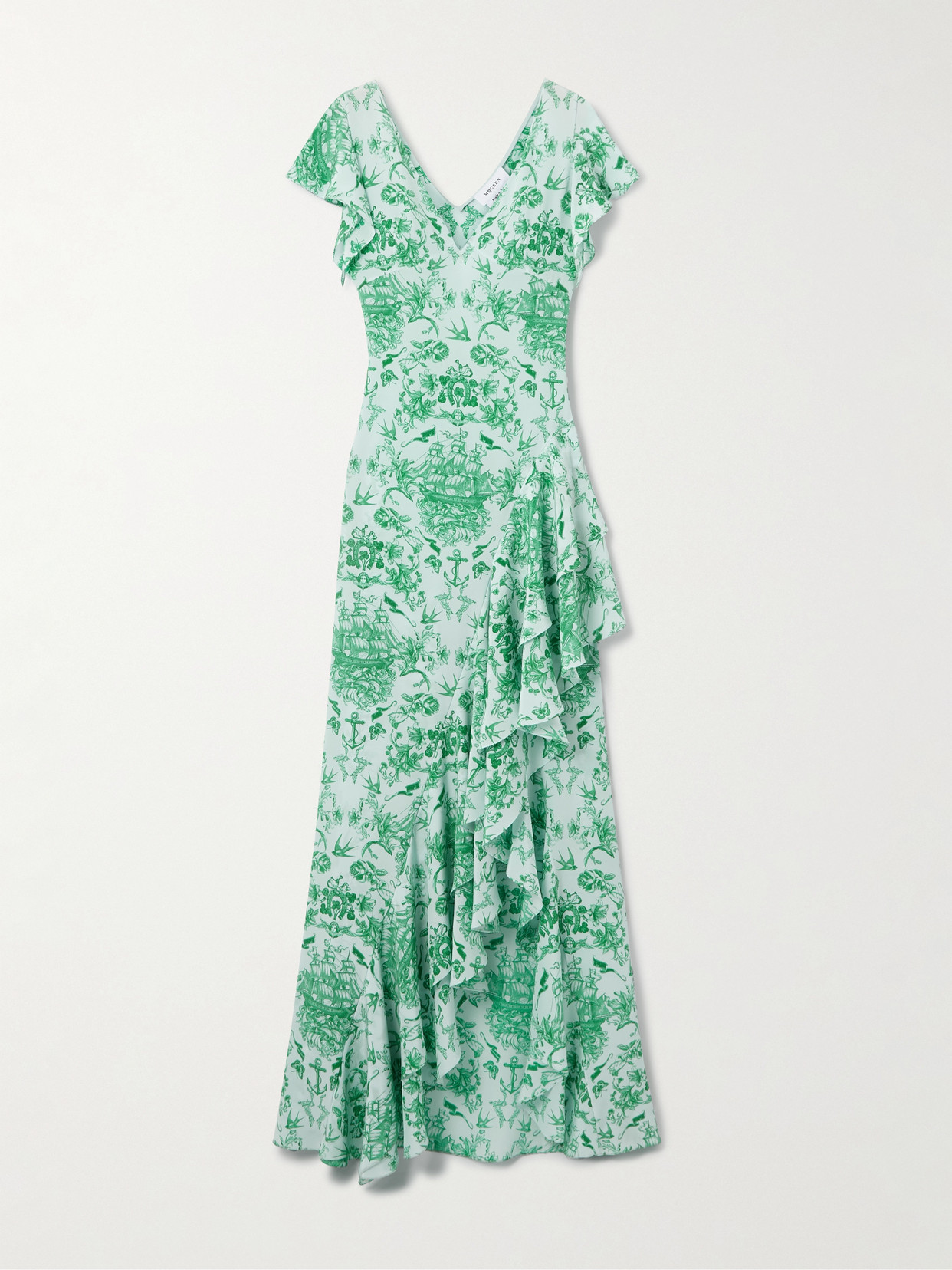 Alexander Mcqueen Asymmetric Ruffled Printed Silk-satin Maxi Dress
