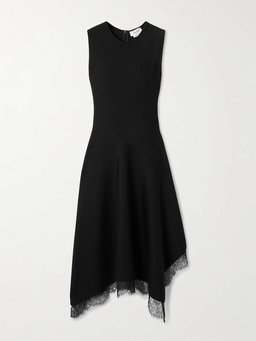 McQueen Asymmetric Lace-trimmed Woven Midi Dress