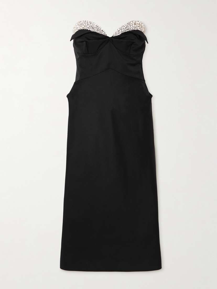 McQueen Strapless Crystal-embellished Taffeta Midi Dress
