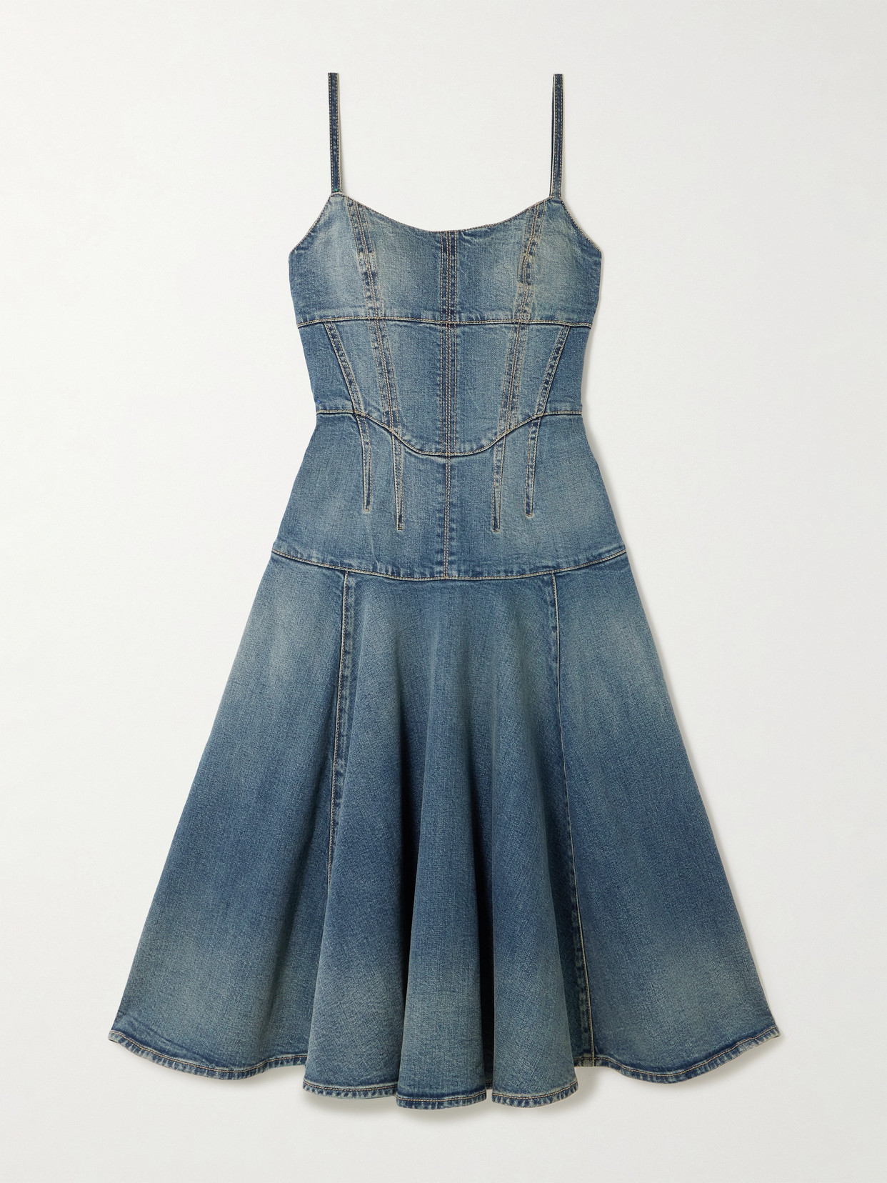 Alexander Mcqueen Paneled Denim Midi Dress