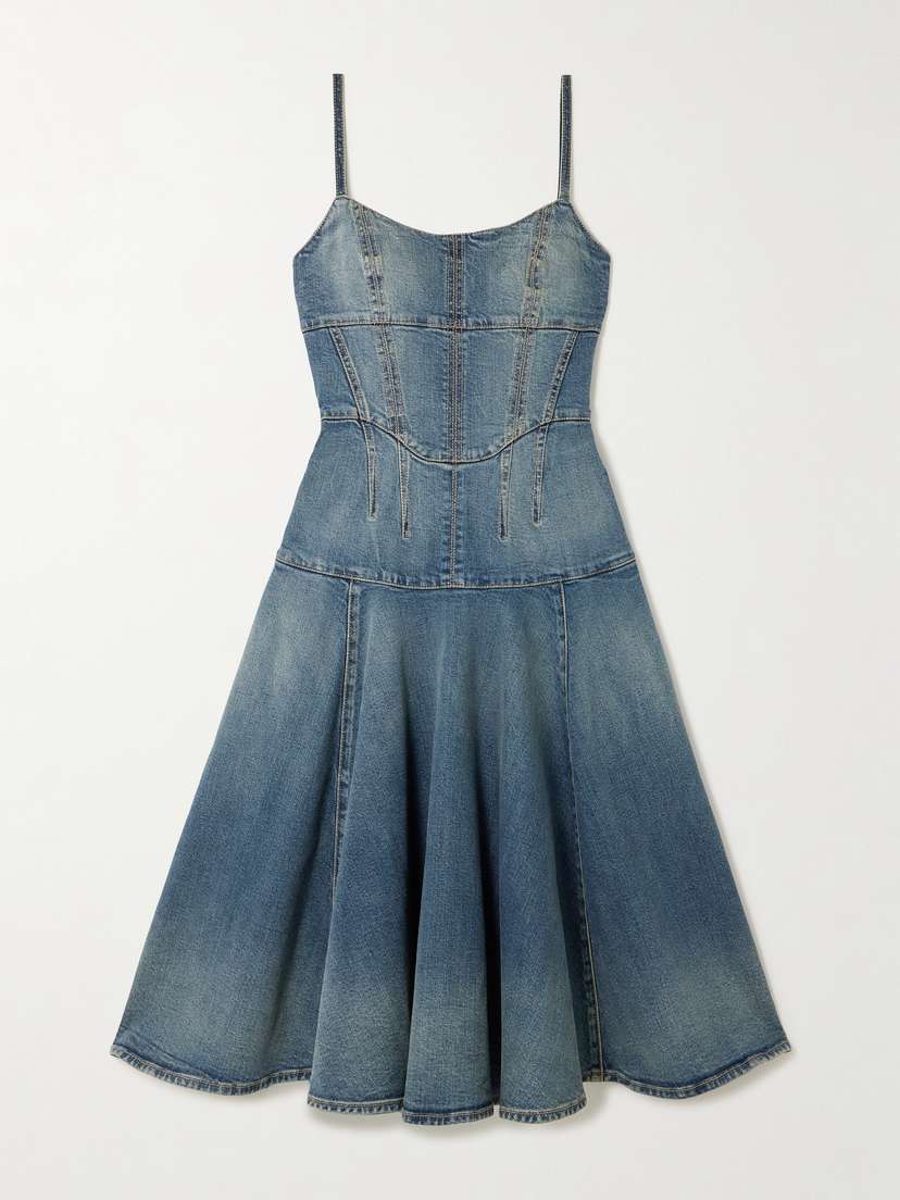 McQueen Paneled Denim Midi Dress