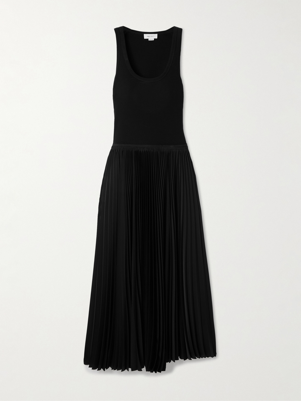 Alexander Mcqueen Pleated Satin And Stretch-cotton Jersey Midi Dress