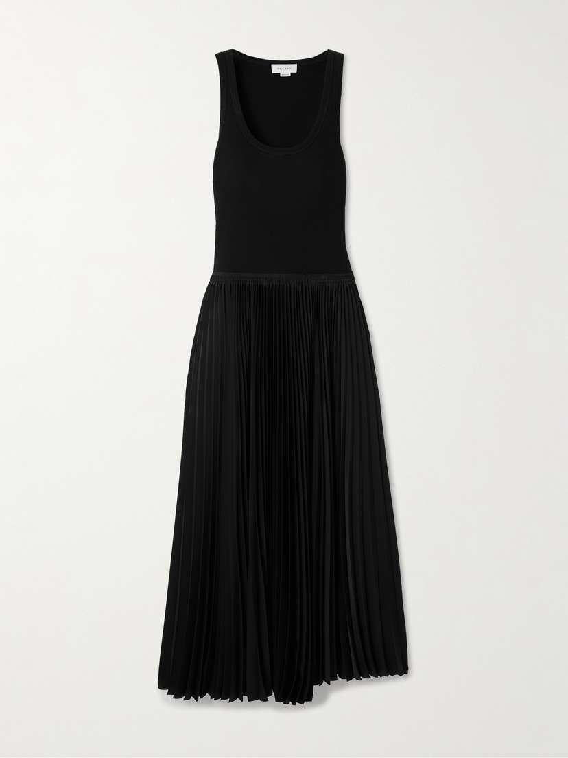 McQueen Pleated Satin And Stretch-cotton Jersey Midi Dress