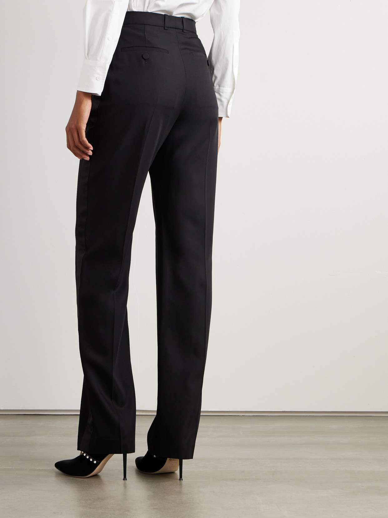 Alexander Mcqueen Satin-trimmed Wool-blend Twill Straight-leg Pants In Black