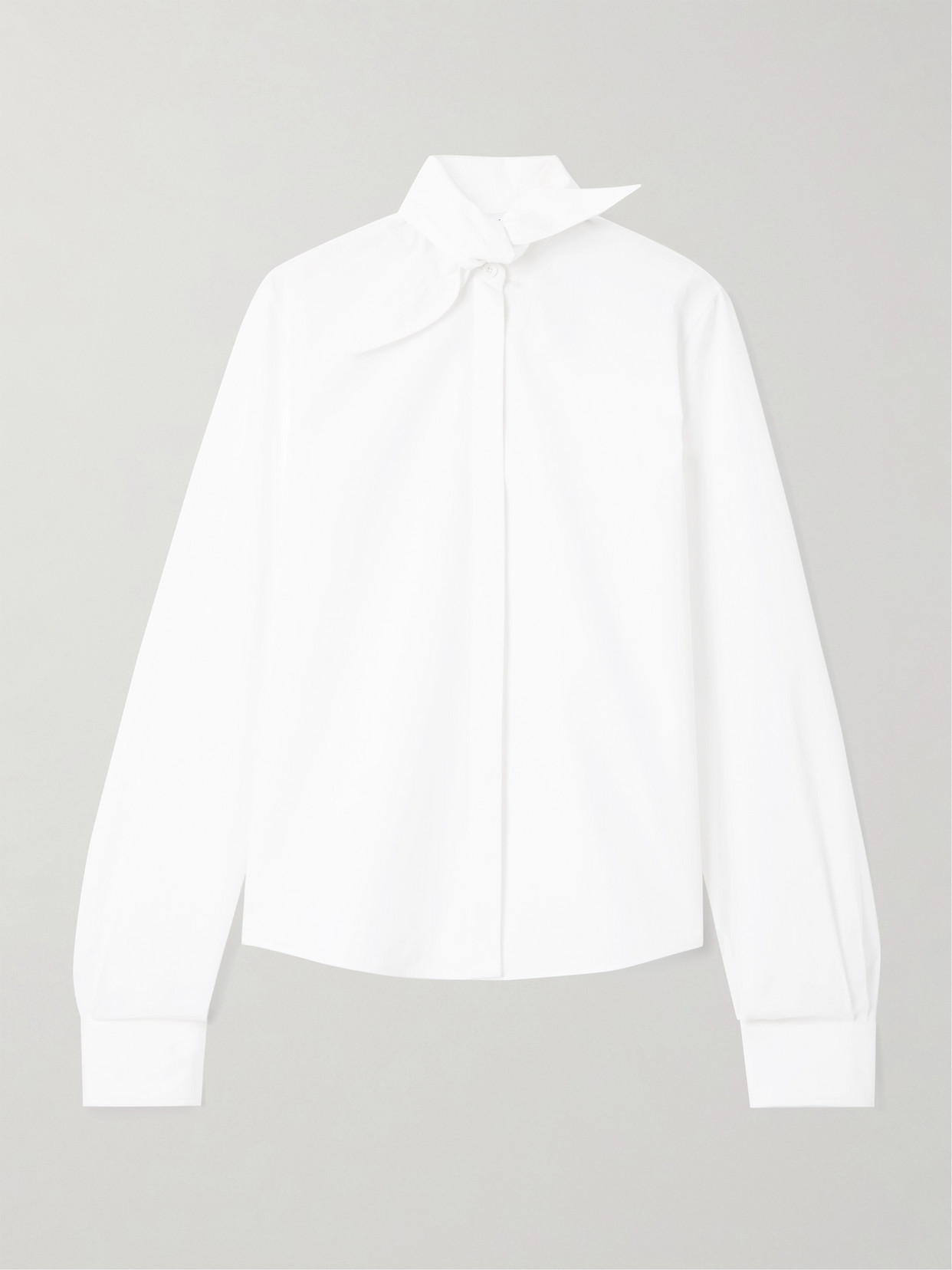 Alexander Mcqueen Tie-neck Cotton-poplin Shirt In White