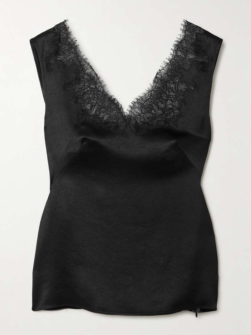 McQueen Lace-trimmed Hammered-satin Camisole