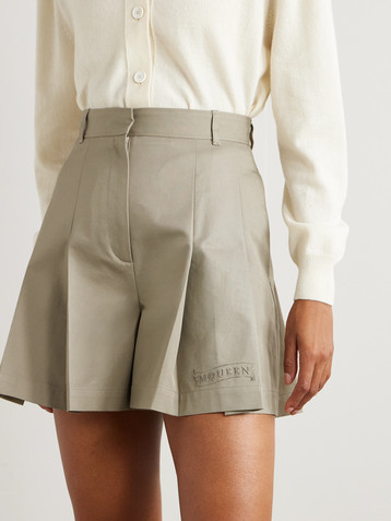 McQueen Pleated cotton-gabardine shorts