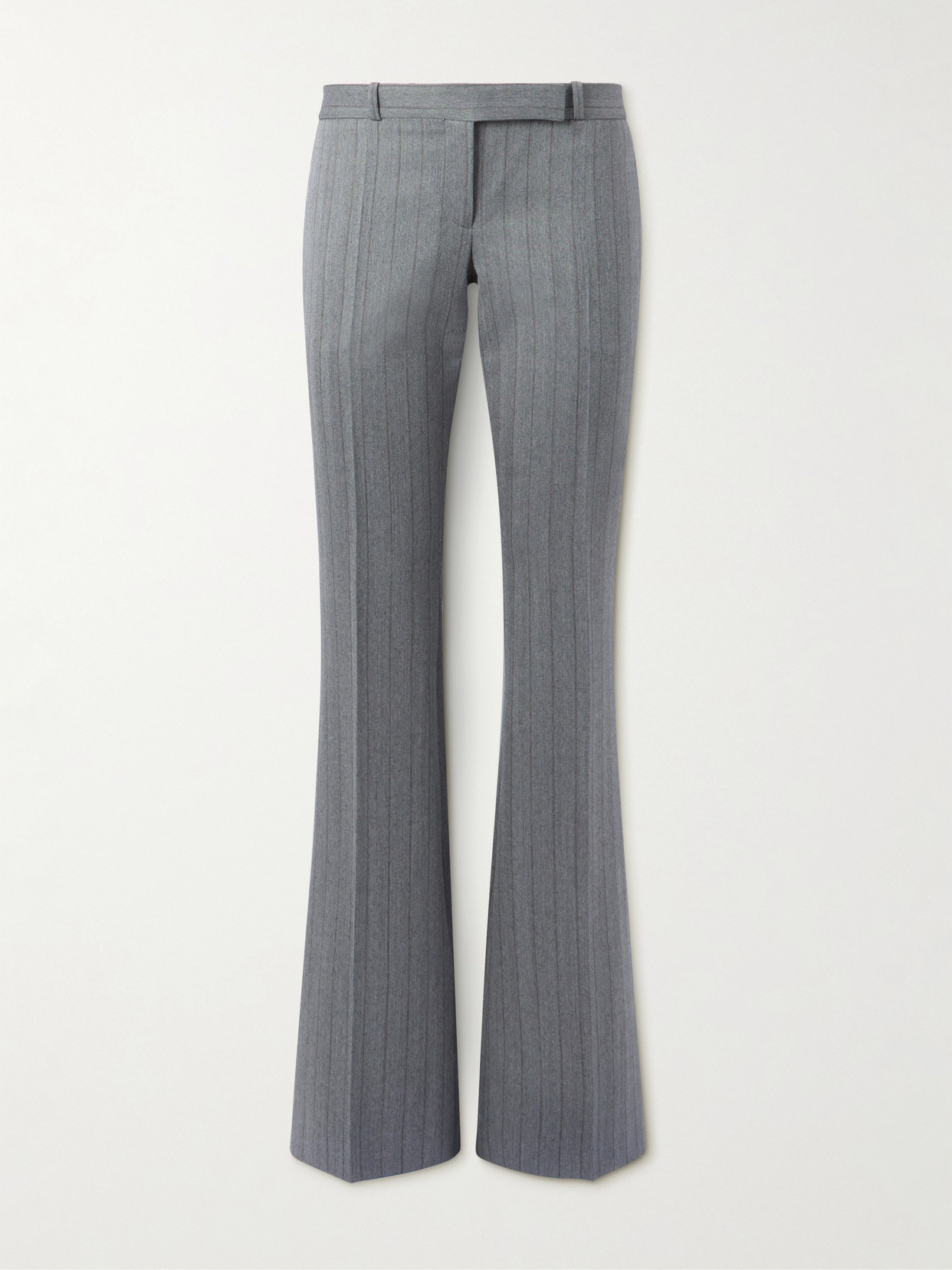 Alexander Mcqueen Striped Herringbone Wool Flared Pants In Gray
