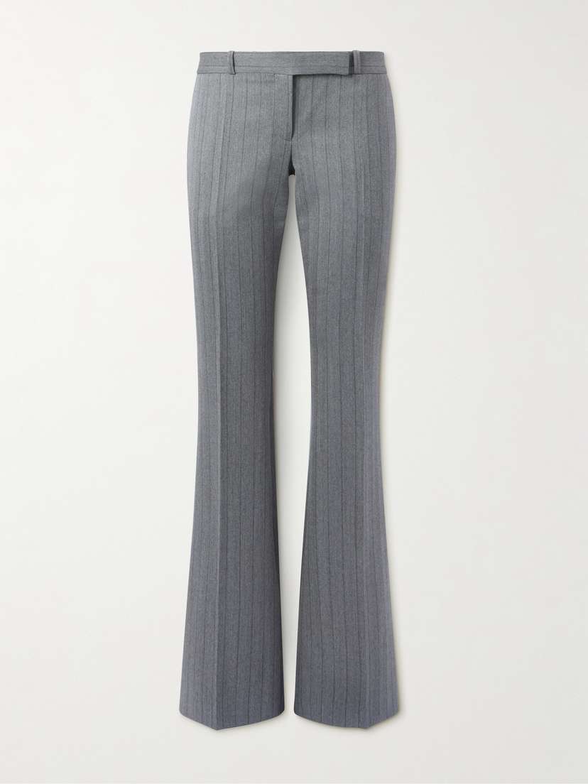 McQueen Striped Herringbone Wool Flared Pants