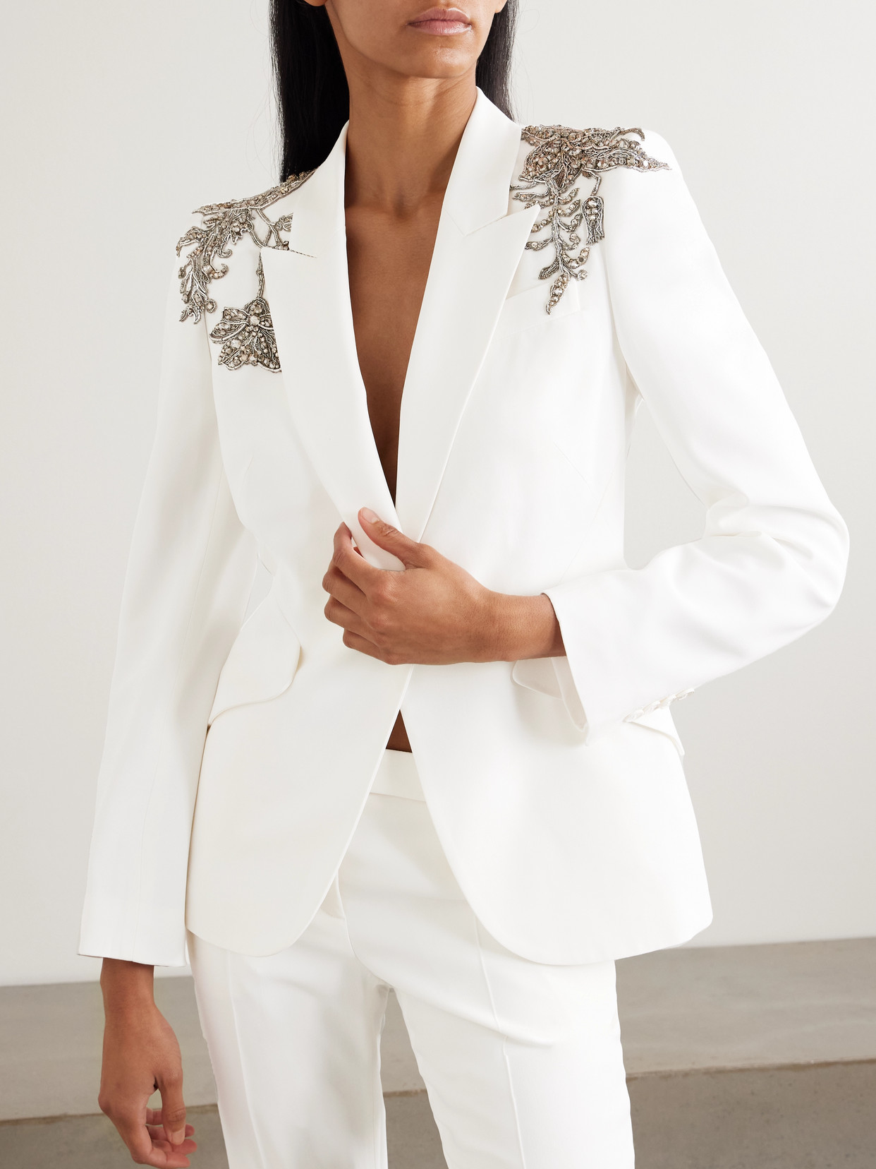Alexander Mcqueen Embellished Crepe Blazer