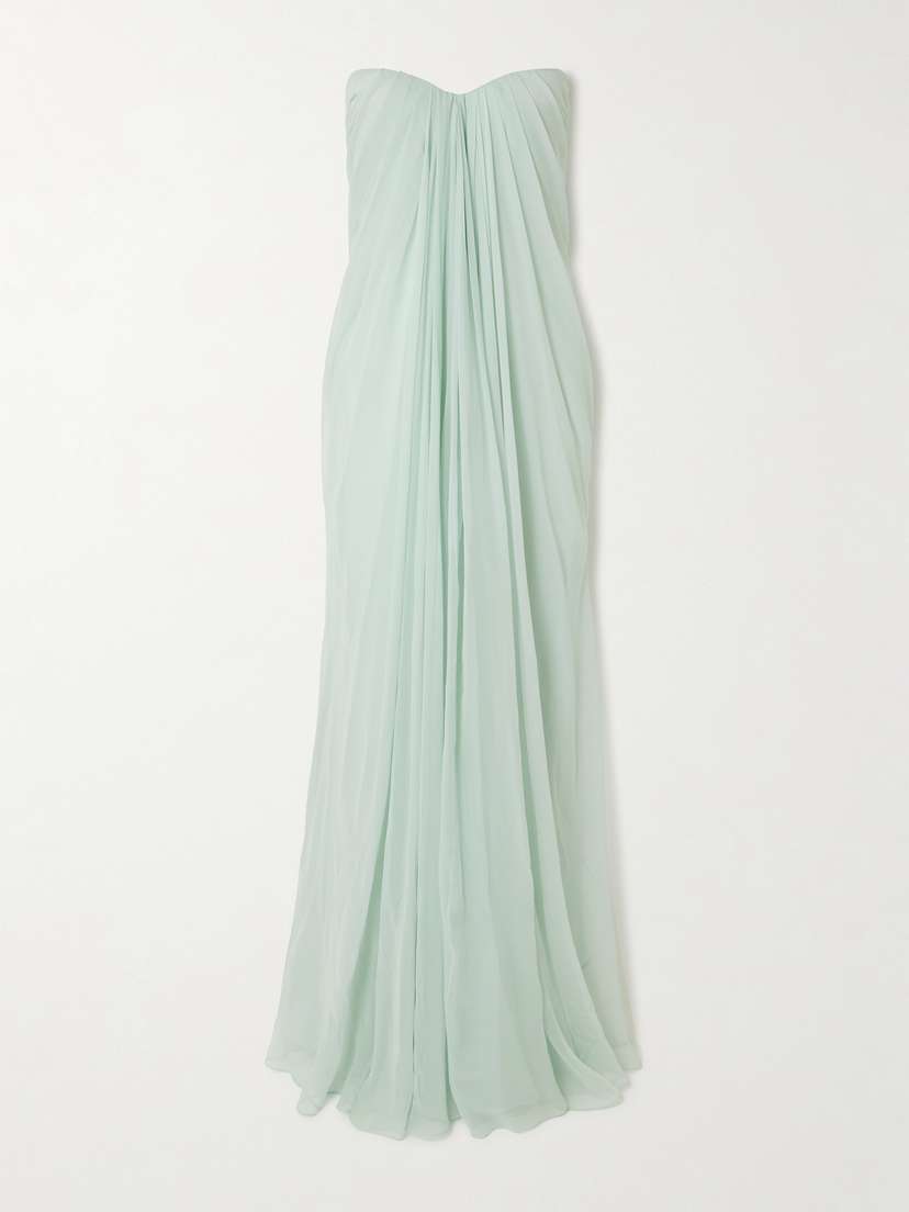 McQueen Strapless Draped Silk-chiffon Bustier Gown
