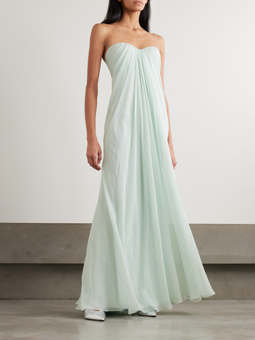 McQueen Strapless draped silk-chiffon bustier gown