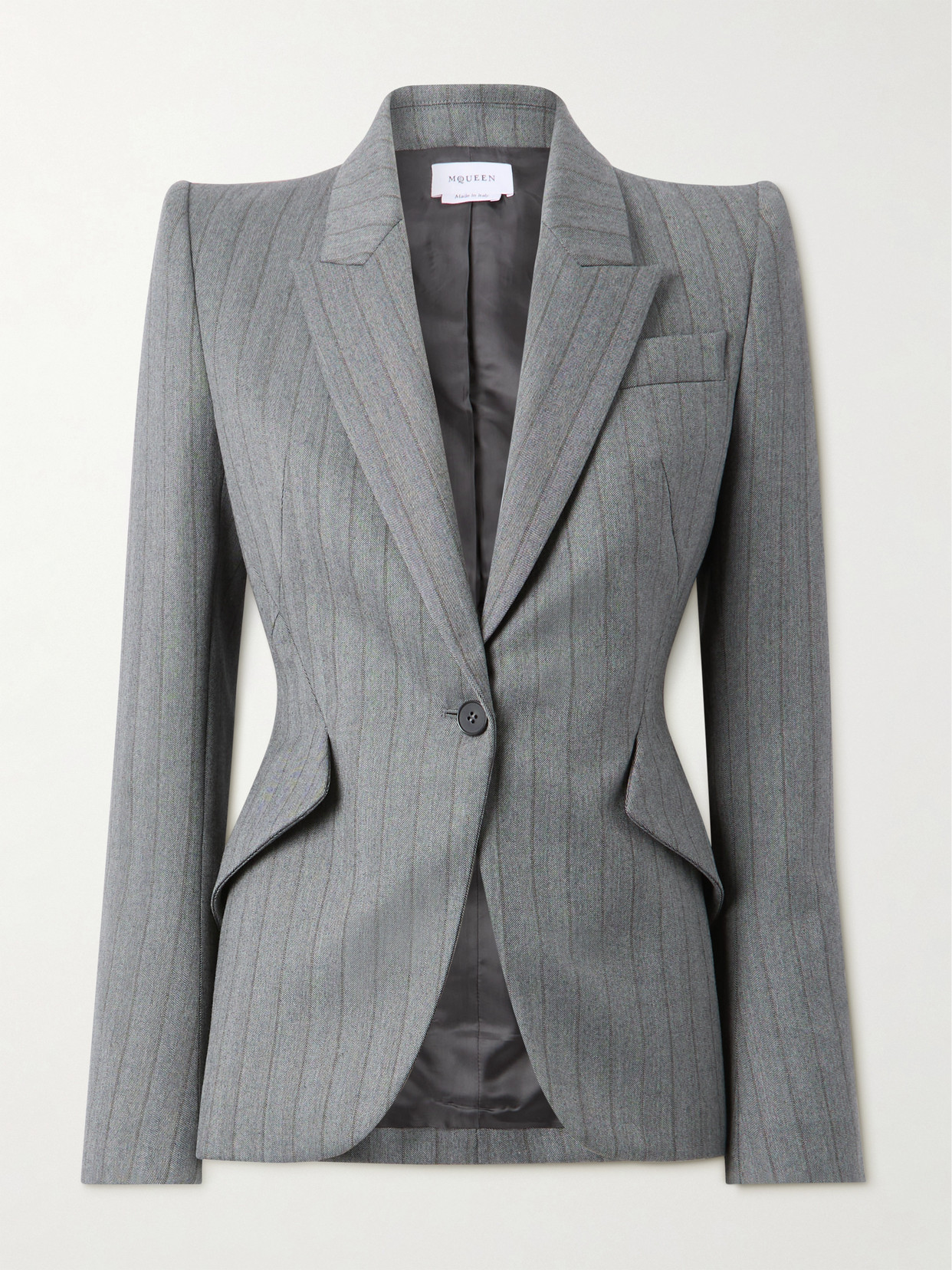 Alexander Mcqueen Striped Herringbone Wool Blazer In Gray