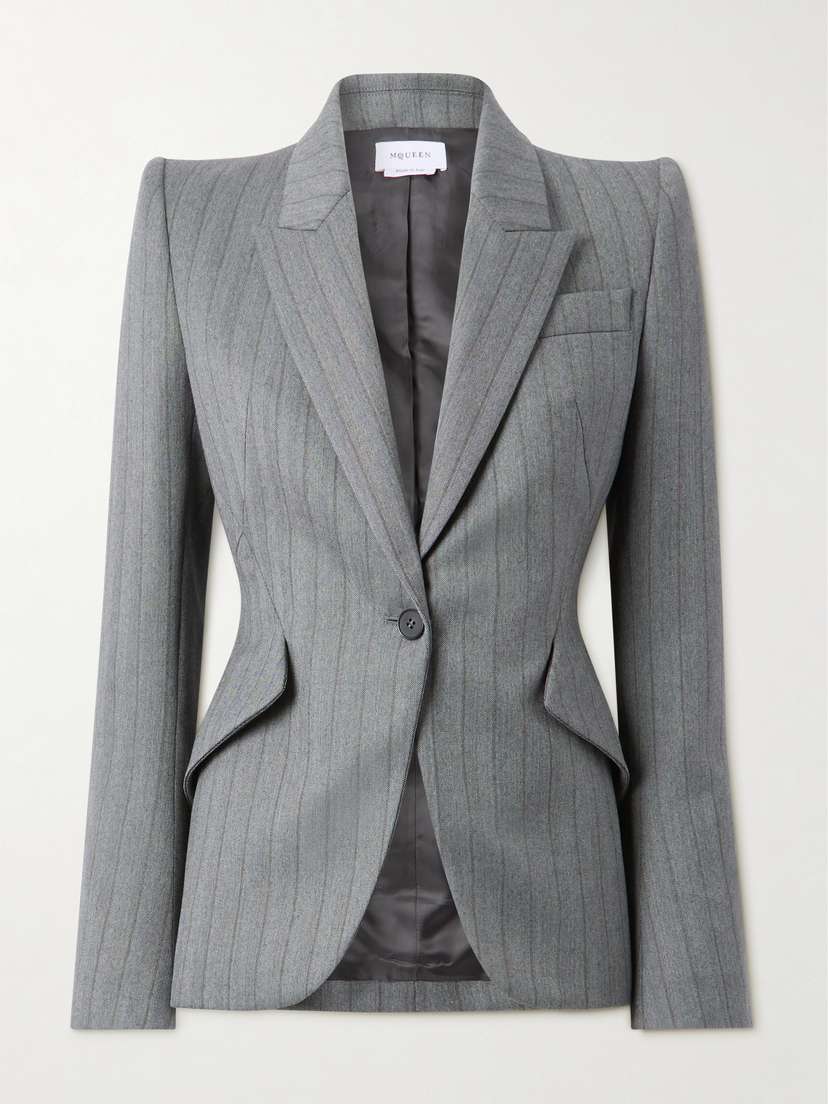 McQueen Striped Herringbone Wool Blazer