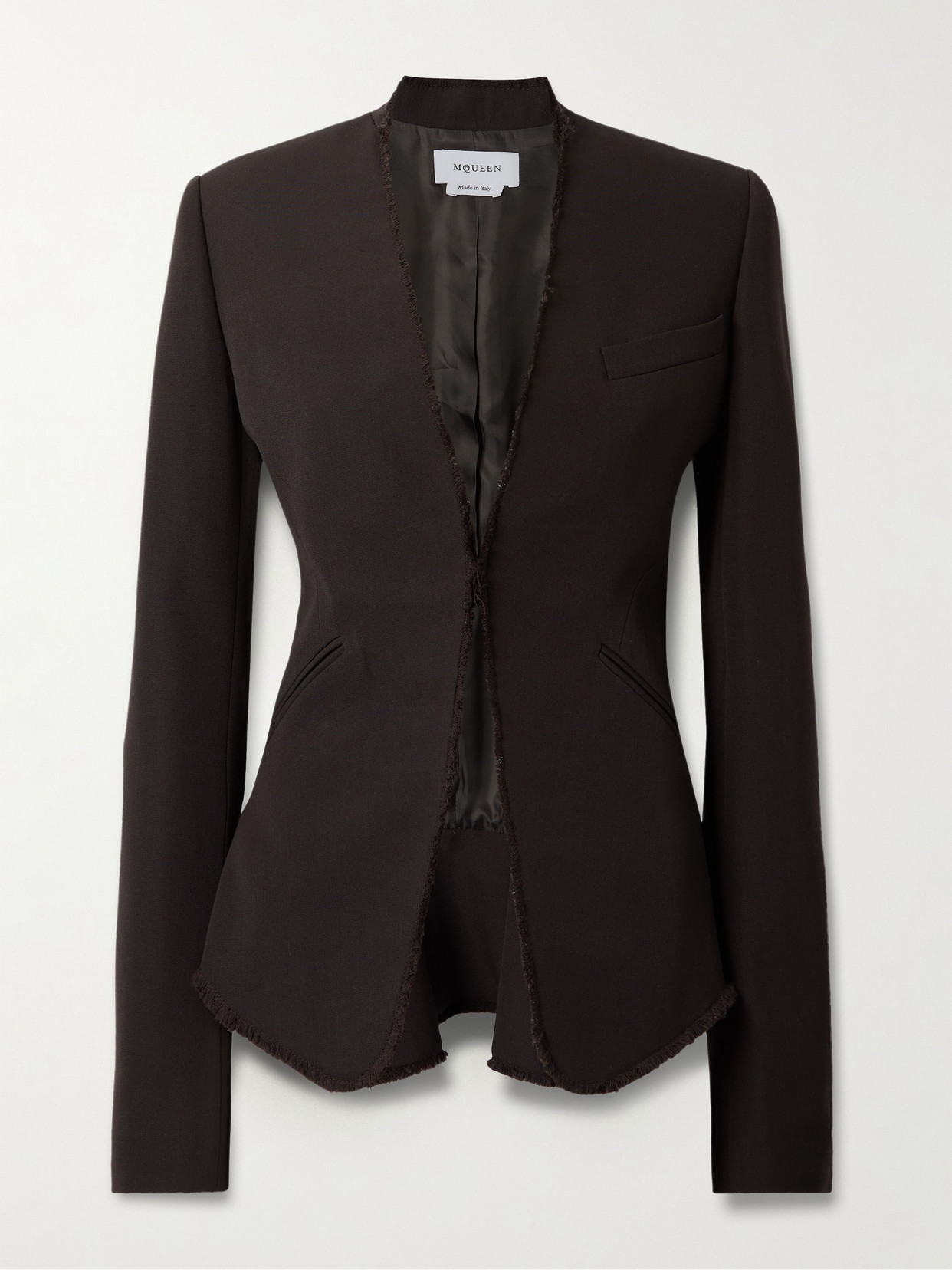 Alexander Mcqueen Frayed Wool Blazer In Brown
