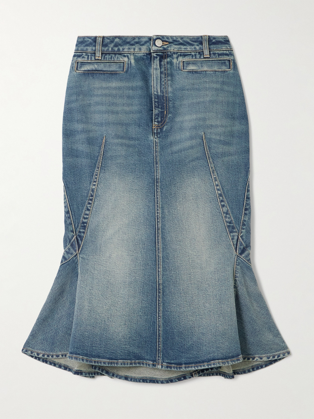 Alexander Mcqueen Paneled Denim Midi Skirt
