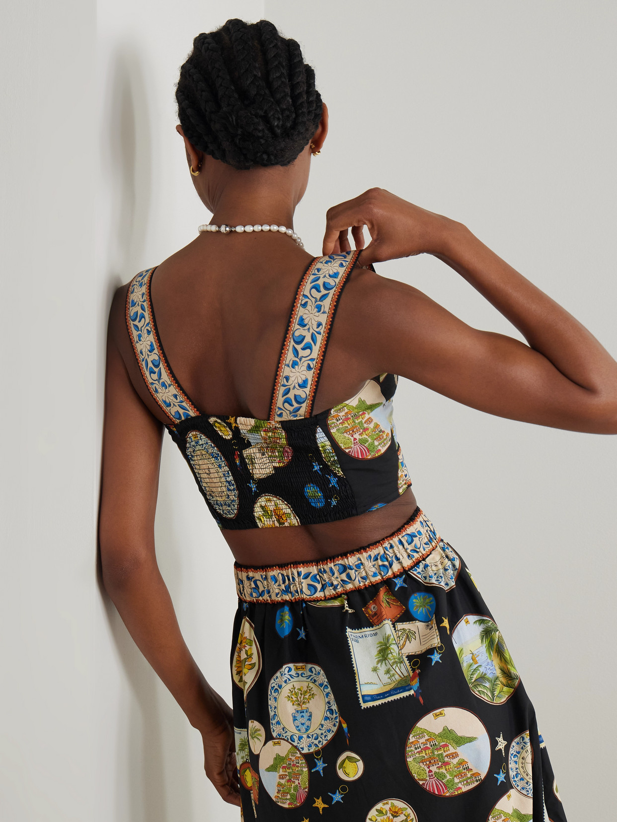 Cropped Printed Cotton Bustier Top