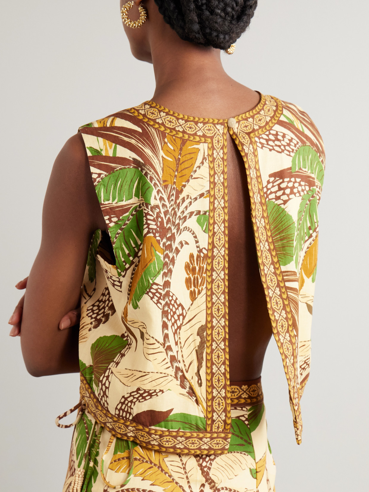 Cropped Printed Linen-Blend Top