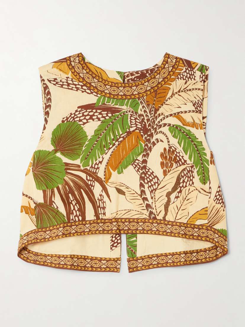 Farm Rio Cropped Printed Linen-blend Top