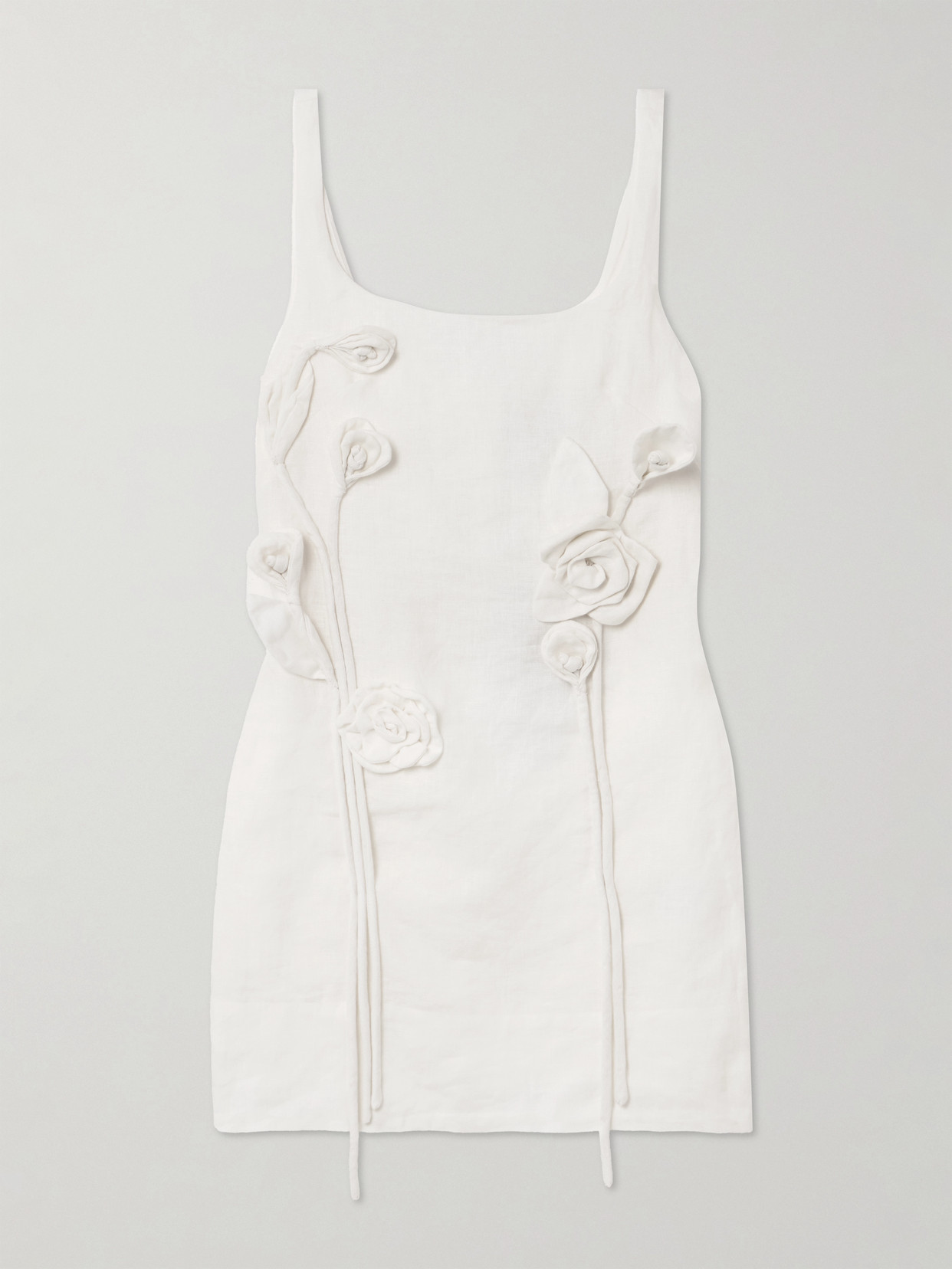 Farm Rio Floral-appliquéd Linen Mini Dress In White