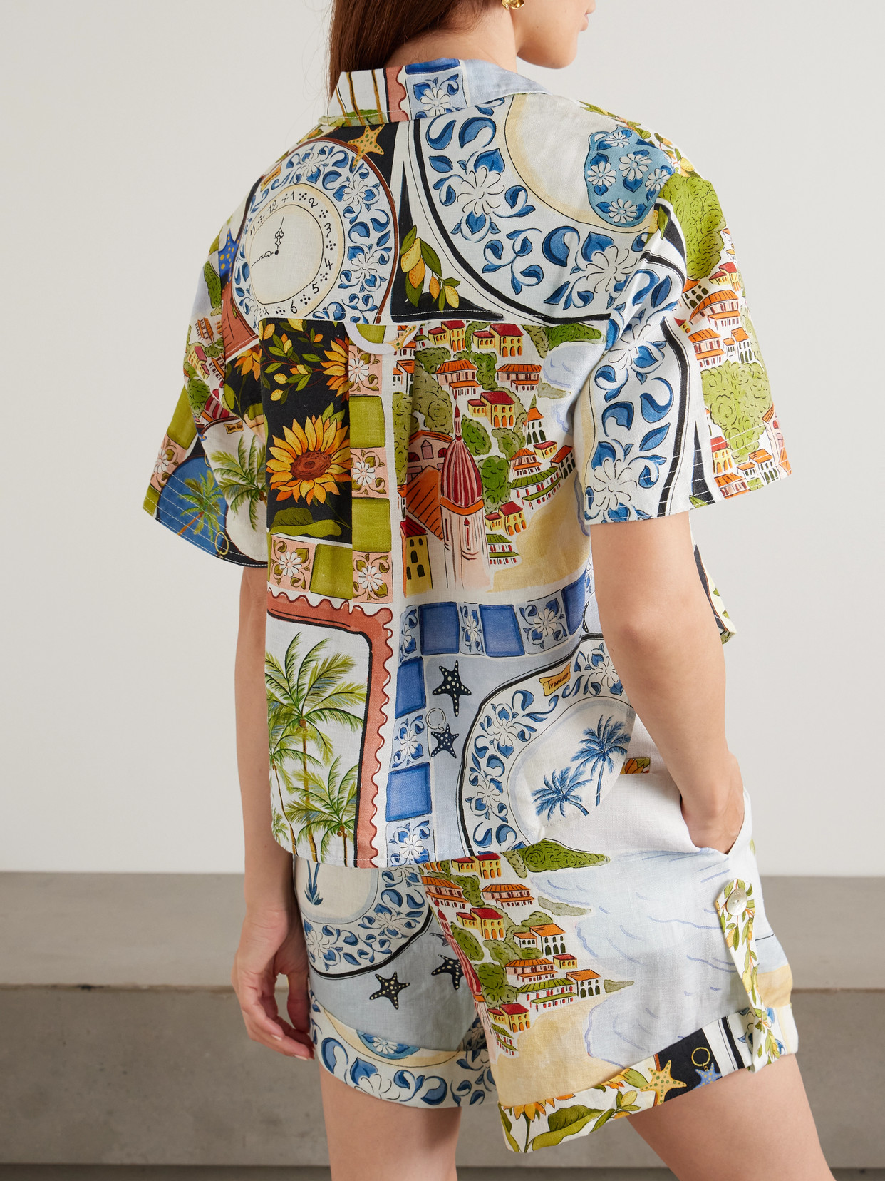 Farm Rio Cropped Printed Linen-canvas Shirt