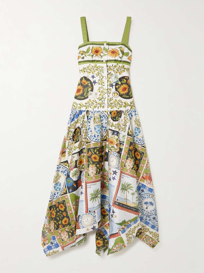 Farm Rio Latin Trip Gathered Shirred Printed Cotton Midi Dress