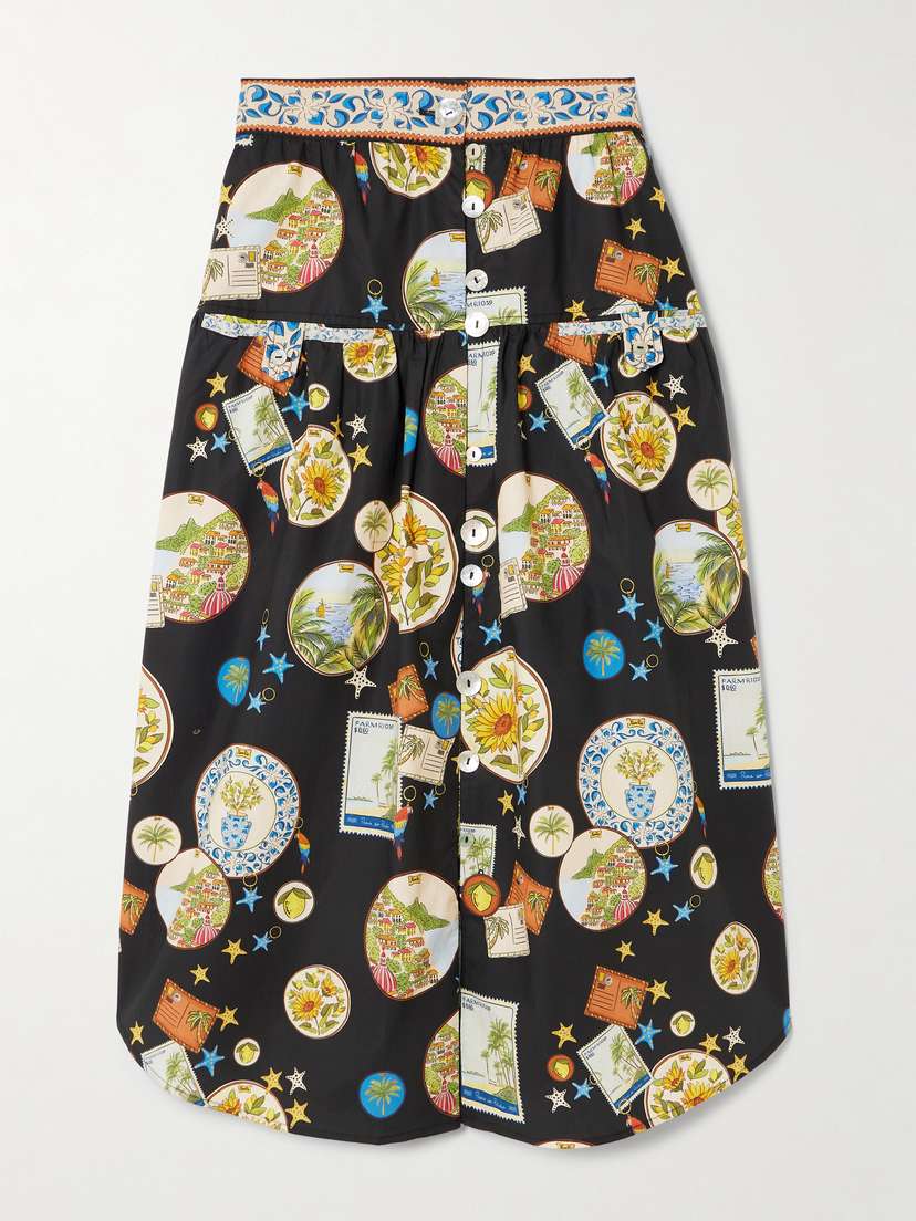 Farm Rio Printed Cotton Midi Skirt
