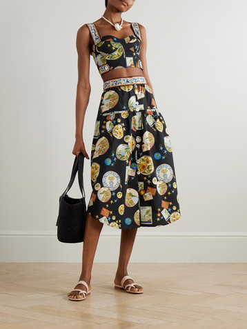 FARM Rio Printed cotton midi skirt