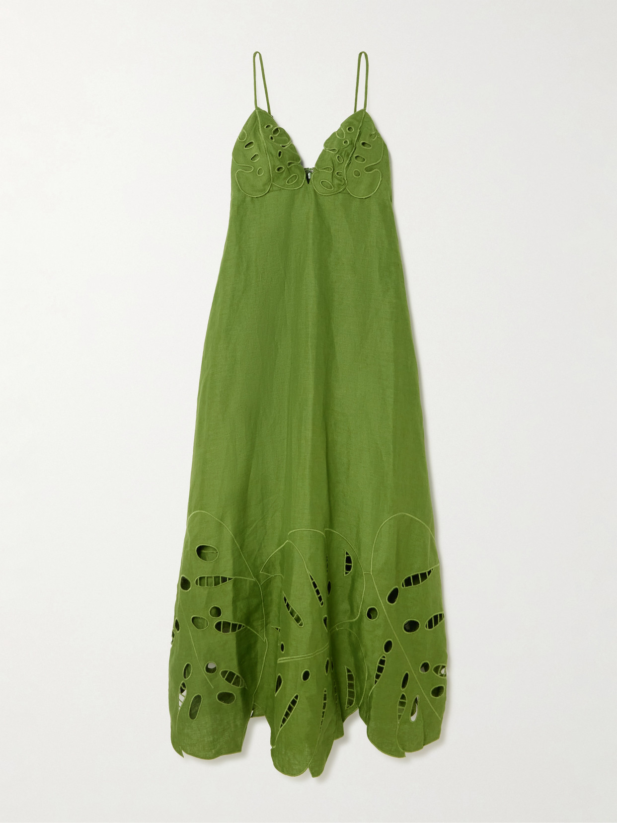 Farm Rio - Appliquéd Broderie Anglaise Linen Midi Dress - Green