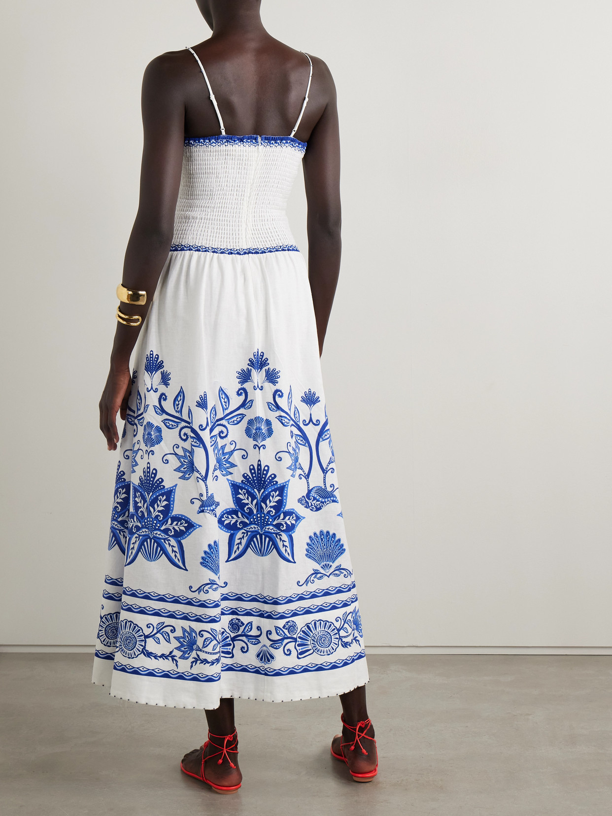 Farm Rio Bead-embellished Printed Linen-blend Midi Dress