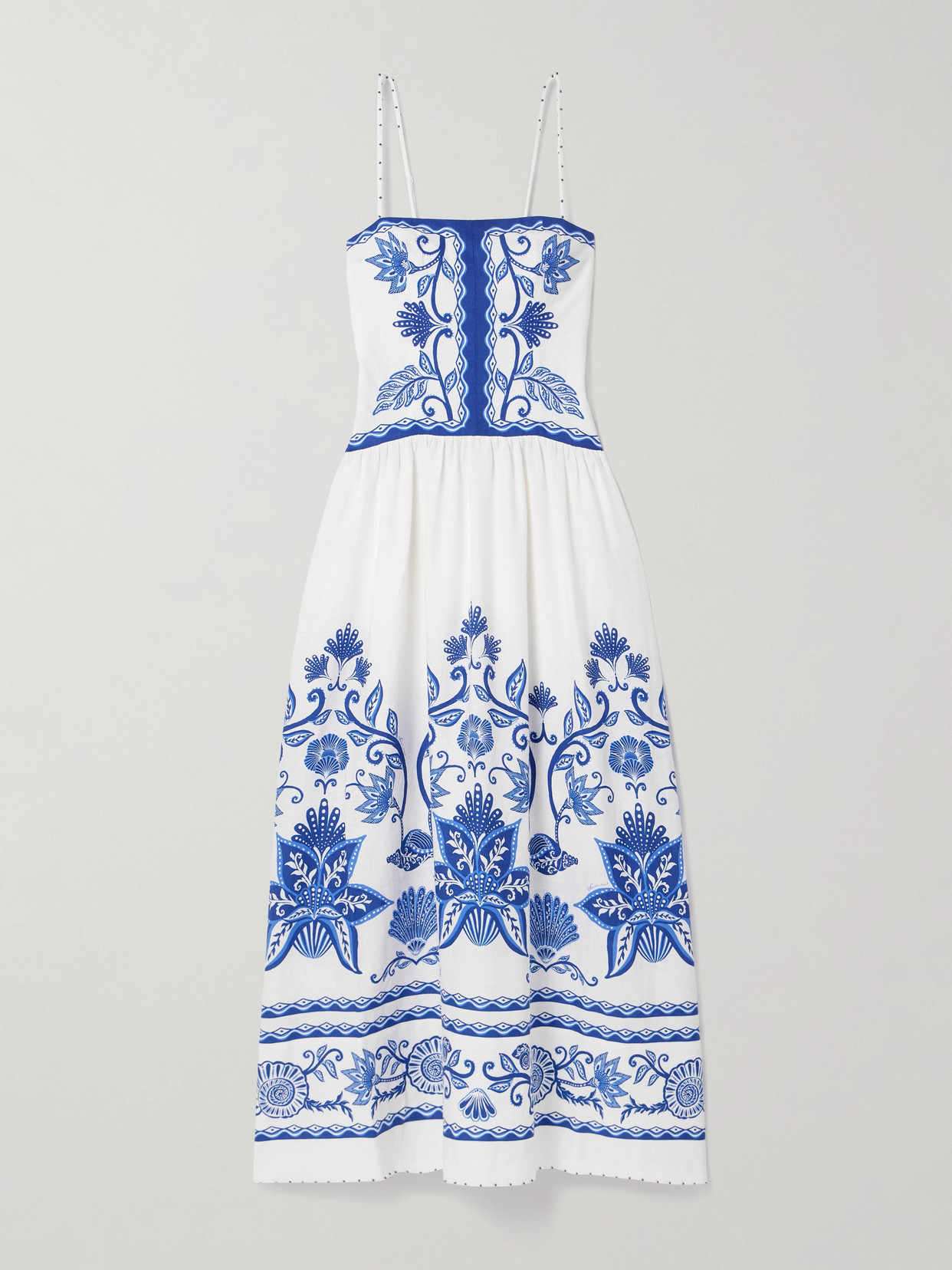 Farm Rio Bead-embellished Printed Linen-blend Midi Dress