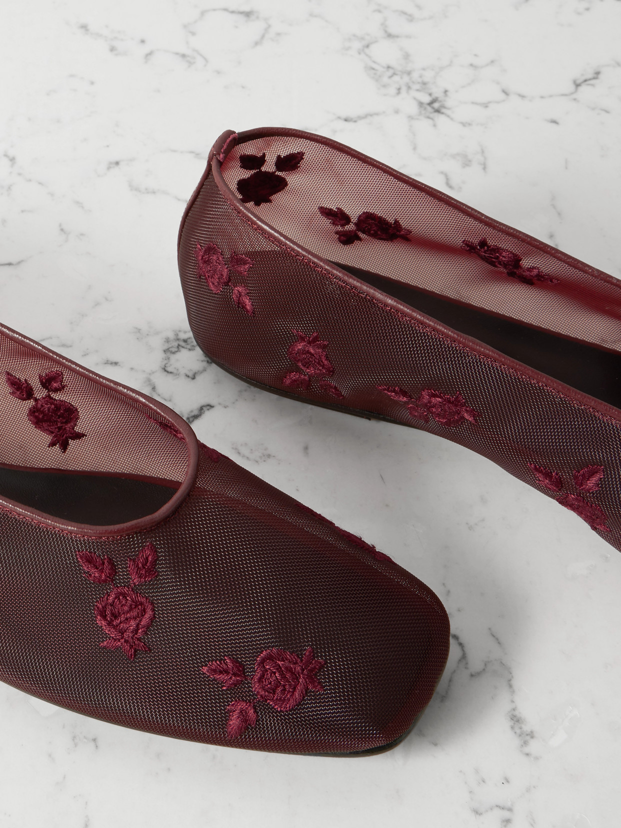 Magda Butrym 10mm Embroidered Ballerina Flats In Burgundy