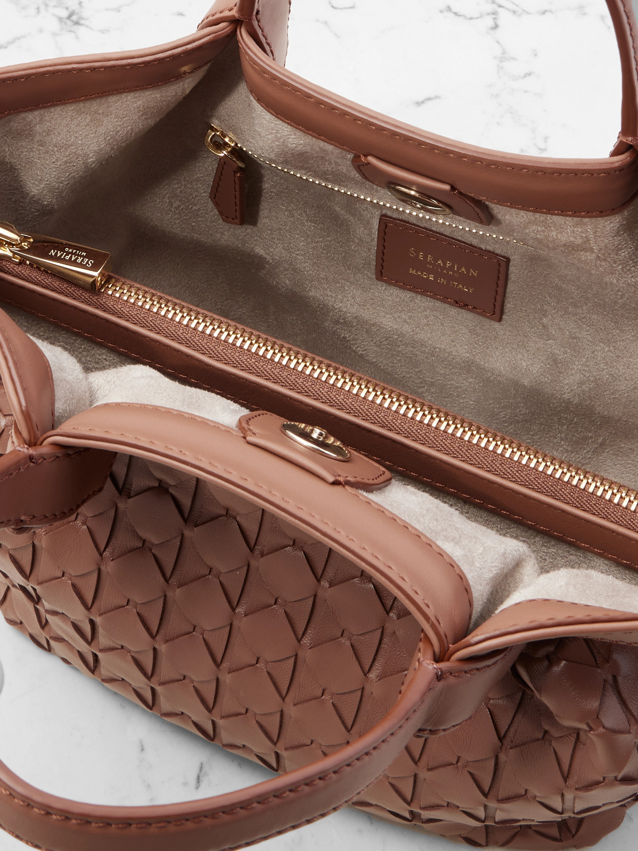 Serapian Secret Mini Woven Leather Shoulder Bag