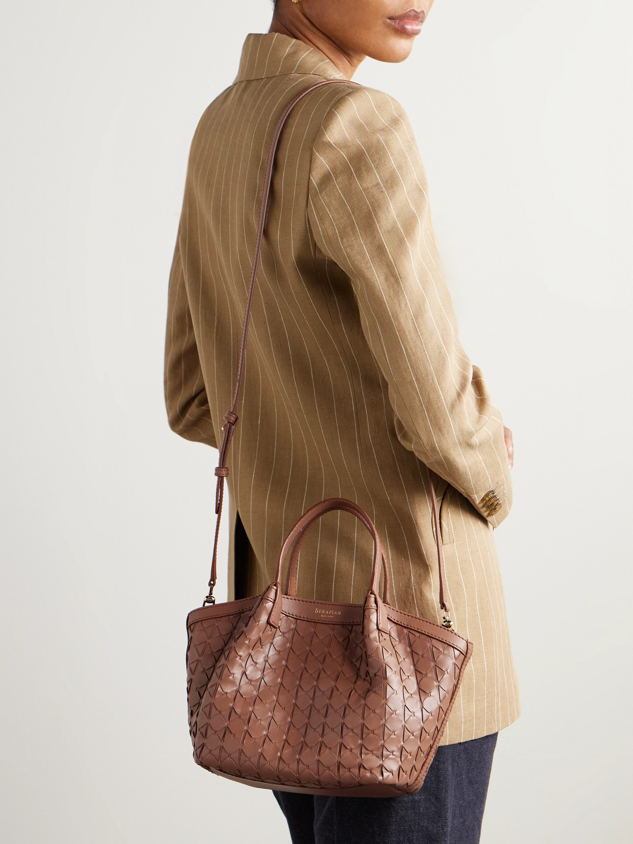 Serapian Secret Mini Woven Leather Shoulder Bag